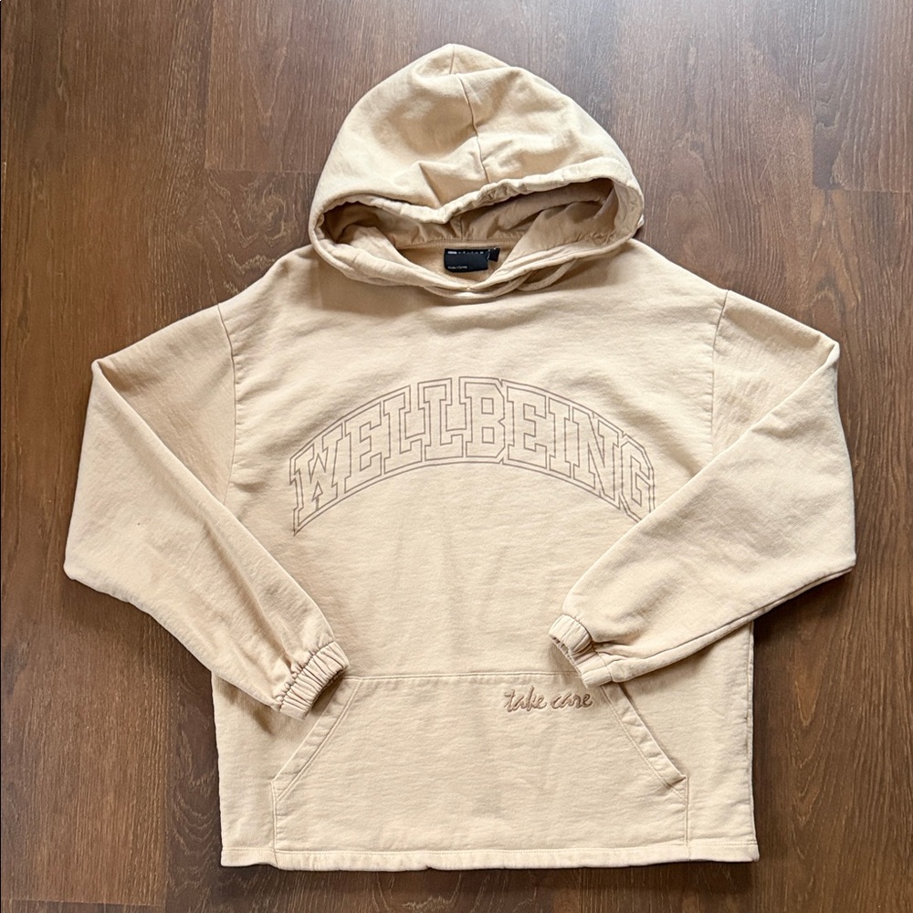 Wellbeing Embroidered Beige Hoodie